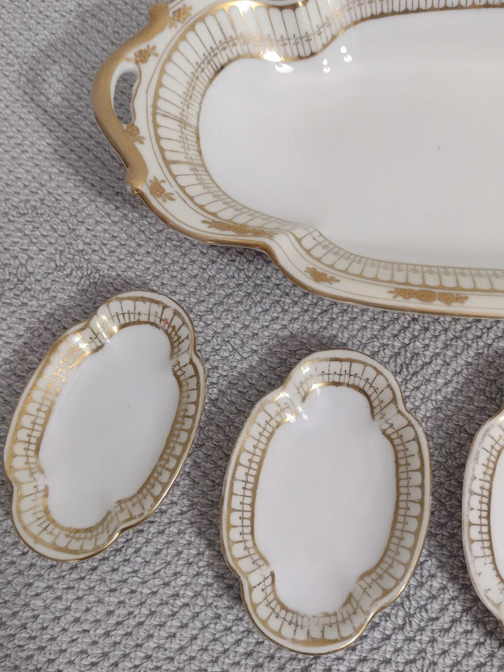 Antique Nippon Gold Porcelain Serving Platter with Matching Dishes